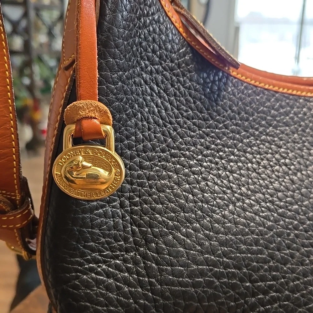 Vintage 80s Dooney And Bourke Hobo Shoulder Bag All Weather Leather Black USA